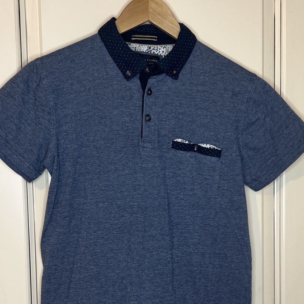 Denim & Flower Ricky Singh Men's S Regular Polo Shirt Navy Blue Solid Cotton